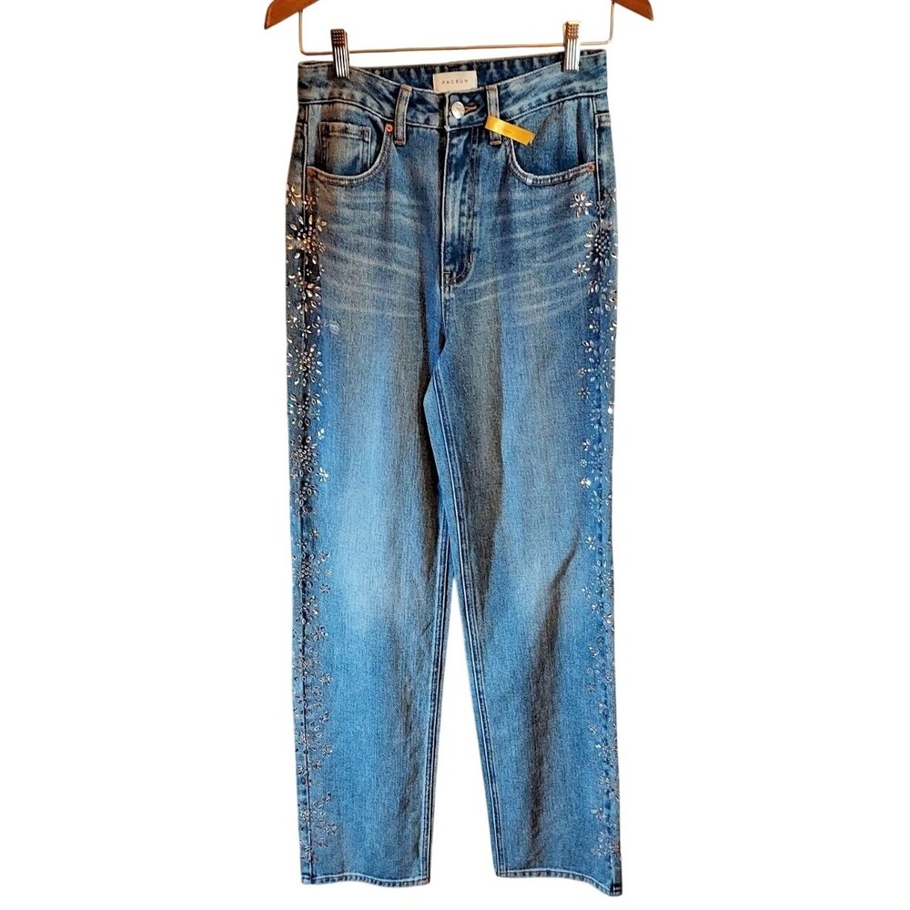 PacSun Rare Sample '90s Boyfriend Jeans Size 26 Rhinestone Embellished Jade